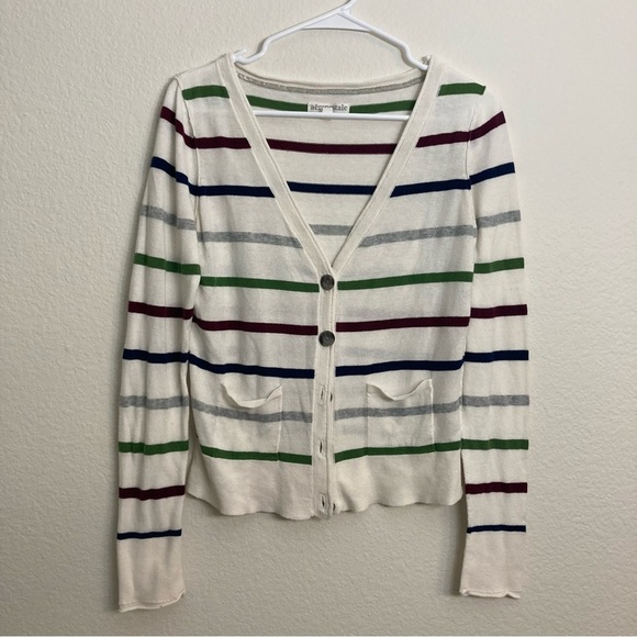 Aeropostale Sweaters - Aeropostale Striped Cardigan - Cream/Brown/Green - Size Large